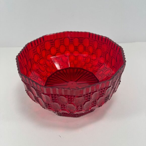 Vintage Regaline Red Plastic Bowl Ruby Pattern Octagon Retro Mid Century - Picture 2 of 5